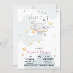 Invitación Cute Stars Planet Nubes Baby Shower