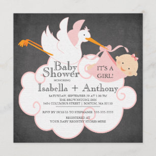 Invitación Cute Stork Chalkboard Gir LBaby Shower