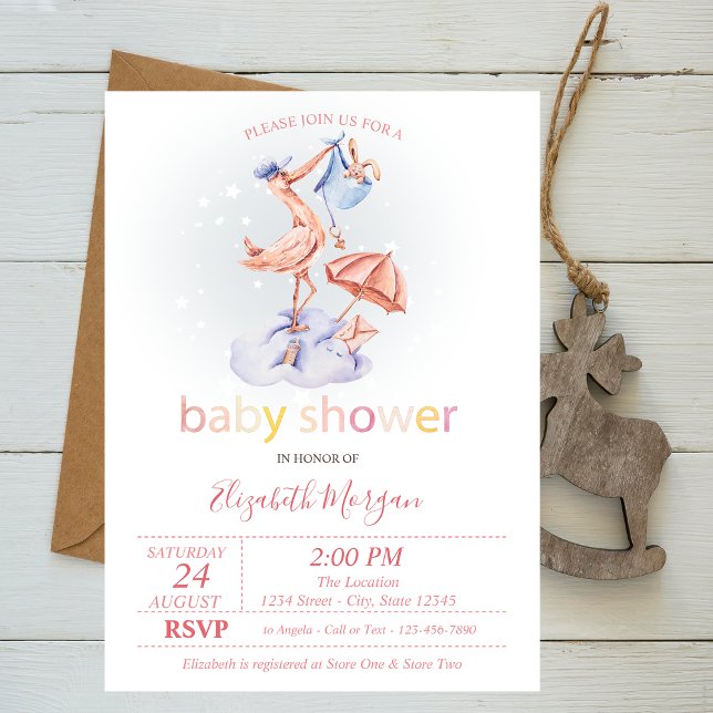 Invitación Cute Stork Doted Baby Shower (Subido por el creador)