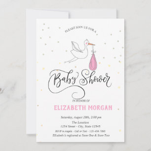 Invitación Cute Stork Stars Baby Shower  