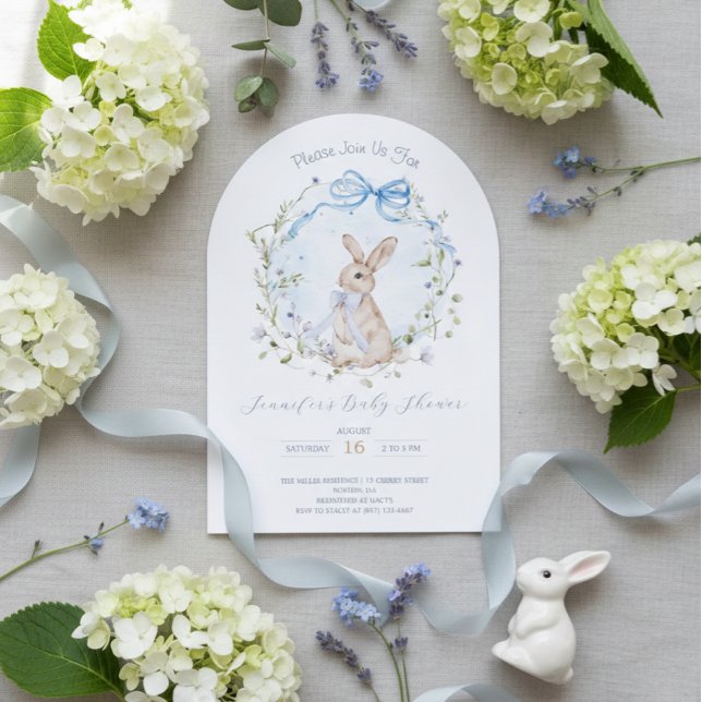 Invitación Cute Storybook Bunny Wildflower Wreath Baby Shower (Subido por el creador)