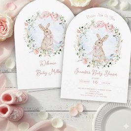 Invitación Cute Storybook Bunny Wildflower Wreath Baby Shower