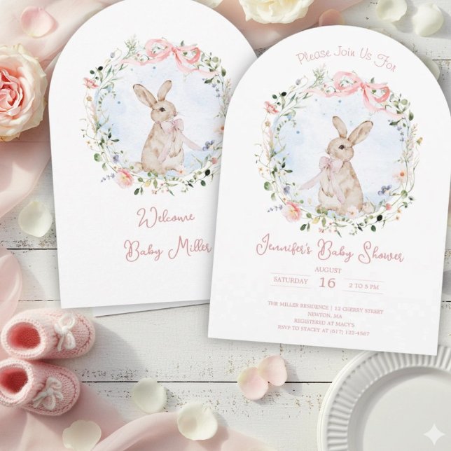 Invitación Cute Storybook Bunny Wildflower Wreath Baby Shower (Subido por el creador)
