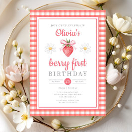 Invitación Cute Strawberry 1er Cumpleaños Berry Primer Cumple