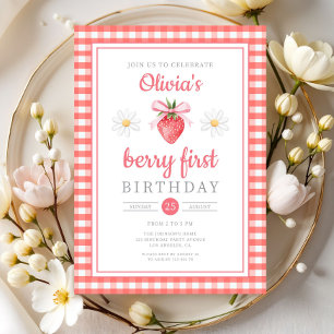 Invitación Cute Strawberry 1er Cumpleaños Berry Primer Cumple