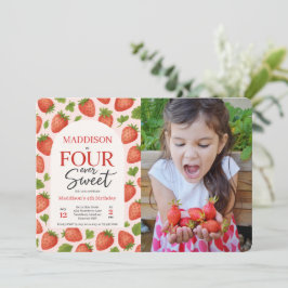 Invitación Cute Strawberry Cuatro veces dulce foto de cuarto