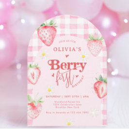 Invitación Cute Strawberry Daisy Berry 1er cumpleaños