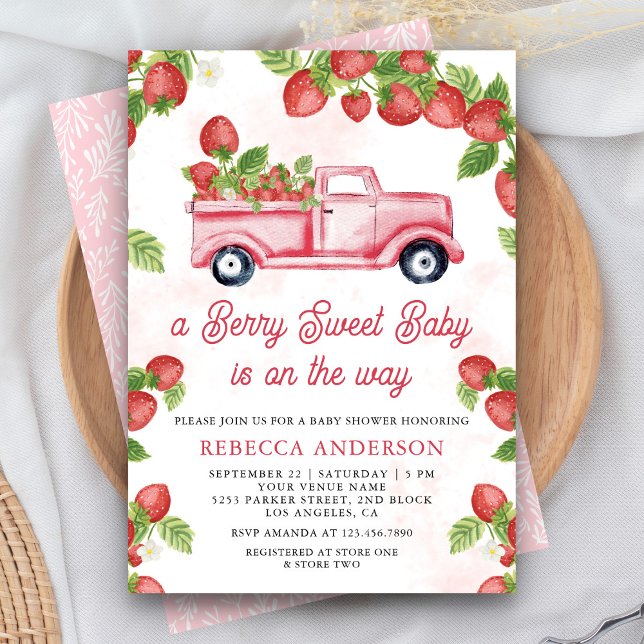 Invitación Cute Strawberry Truck Berry Sweet Baby Shower (Subido por el creador)