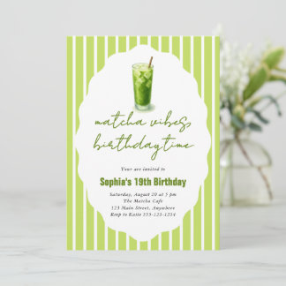 Invitación Cute Stripes Wavy Matcha 19th Birthday Party