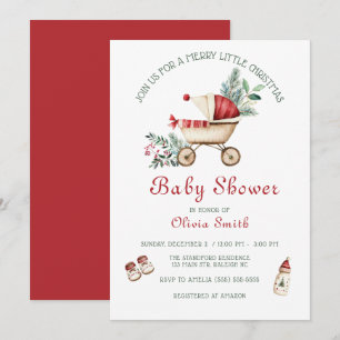 Invitación Cute Stroller Merry Little Navidades Baby Shower