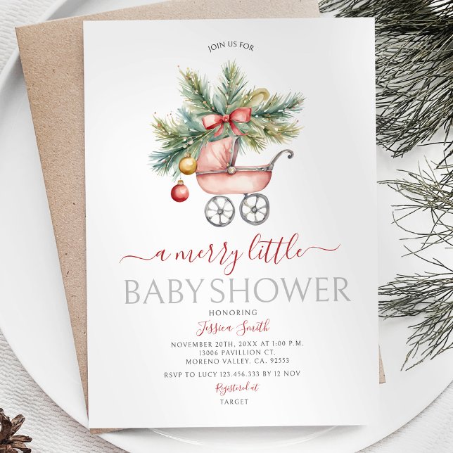Invitación Cute Stroller Navidades un poco de Baby Shower (Subido por el creador)