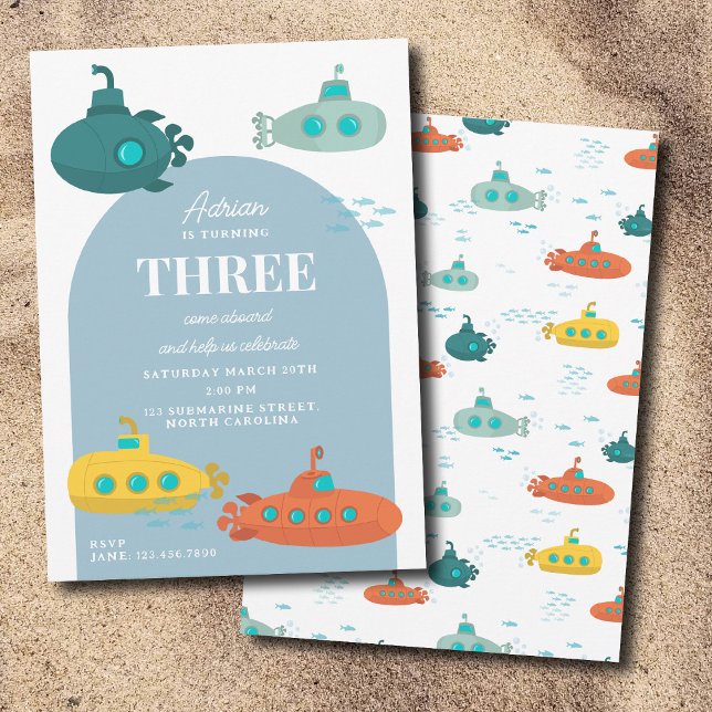 Invitación Cute Submarine Deep Sea Kids Birthday Party (Cute Submarine Deep Sea Kids Birthday Party Invitation)