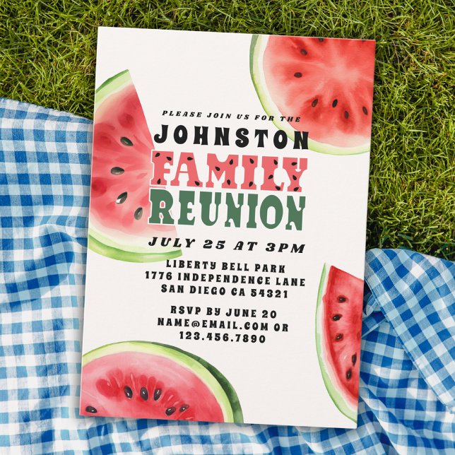 Invitación Cute Summer Family Reunión Watercolor Watermelón (Subido por el creador)