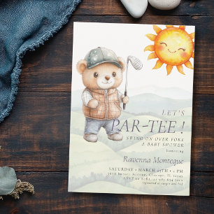 Invitación Cute Sun Teddy Hat Golf Let's Par-Tee Baby Shower