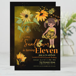 Invitación Cute Sunflower Watercolor Chica Nacimiento Negro