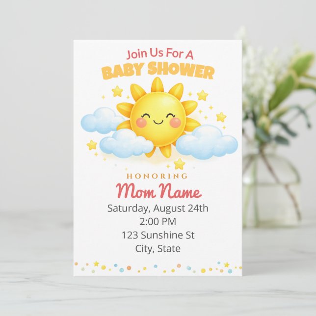 Invitación Cute Sunshine Baby Shower (Anverso de pie)