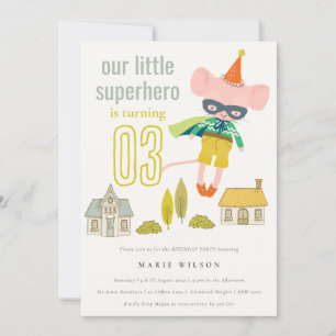 Invitación Cute Superhéroe Mouse Fun Kids Foto Cumpleaños