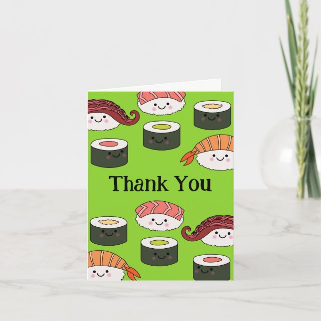 Invitación Cute Sushi Niños Primer Cumpleaños Gracias Cartas (Anverso)