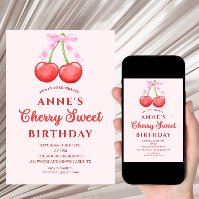 Invitación cute Sweet Cherry Birthday Invitation Girl (Subido por el creador)