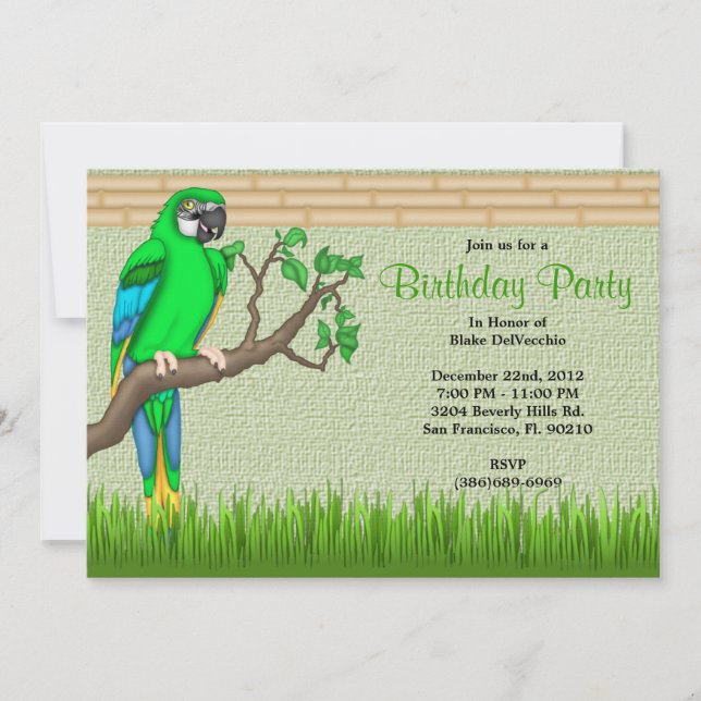 Invitación CUTE Sweet Green Bird Jungle Birthday (Anverso)