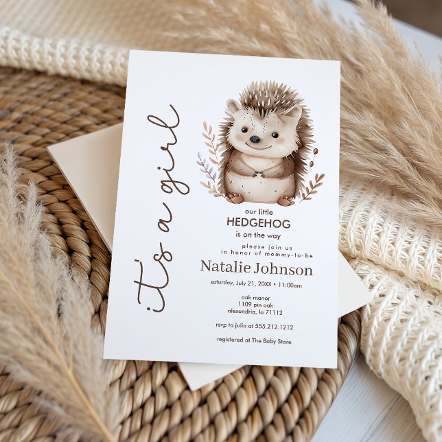 Invitación Cute Sweet Little Hedgehog Its A Girl Baby Shower (Subido por el creador)