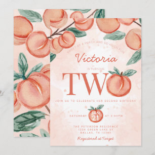 Invitación Cute Sweet Peach convirtiendo en dos fiestas de cu