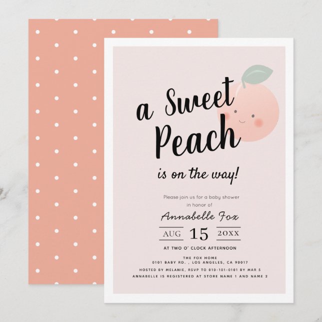 Invitación Cute Sweet Peach Pink Baby Shower (Anverso / Reverso)
