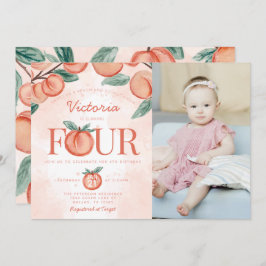 Invitación Cute Sweet Peach que cumple 4 años Fiesta