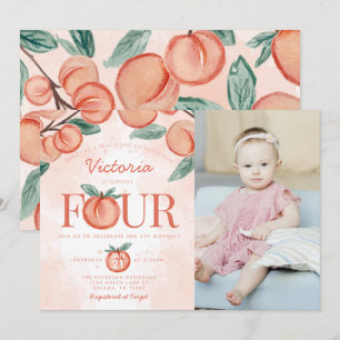 Invitación Cute Sweet Peach que cumple 4 años Fiesta