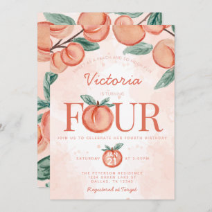 Invitación Cute Sweet Peach que cumple 4 años Fiesta
