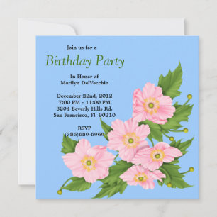 Invitación CUTE Sweet PINK Flower Floral Rose Roses Bithday P