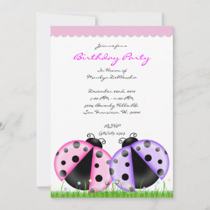 Invitación CUTE Sweet Pink Lady Bug Birthday Party