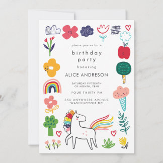 Invitación Cute Sweet Unicorn Kids Birthday Party