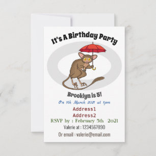 Invitación Cute Tarsier con ilustracion personalizado paragua