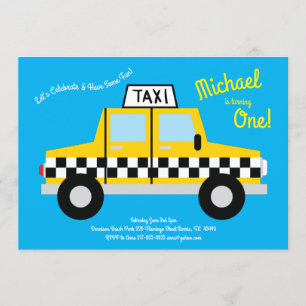 Invitación Cute Taxi Cab Car Kids Primer Fiesta de Cumpleaños