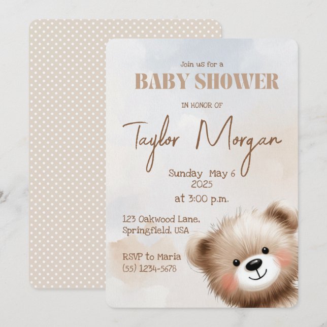 Invitación Cute Teddy Bear  (Anverso / Reverso)