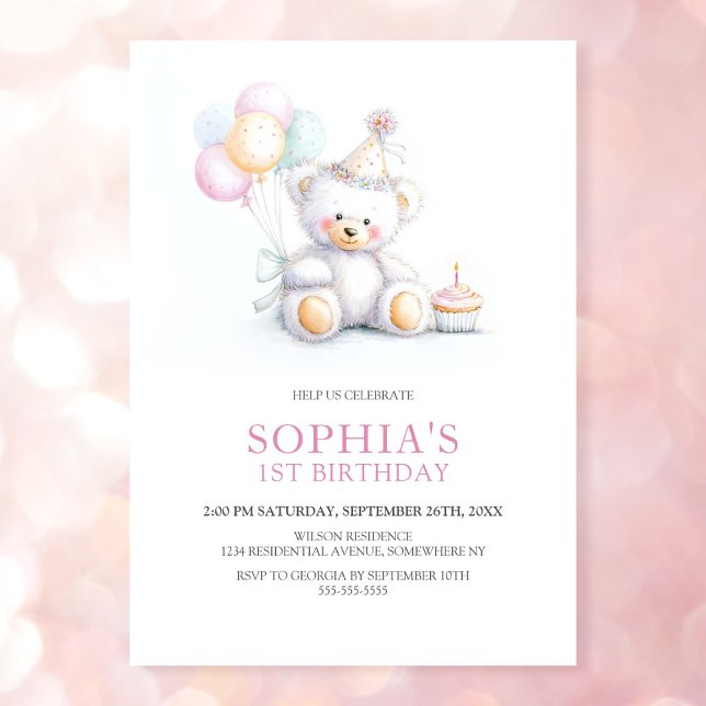 Invitación Cute Teddy Bear 1st Birthday Party (Subido por el creador)