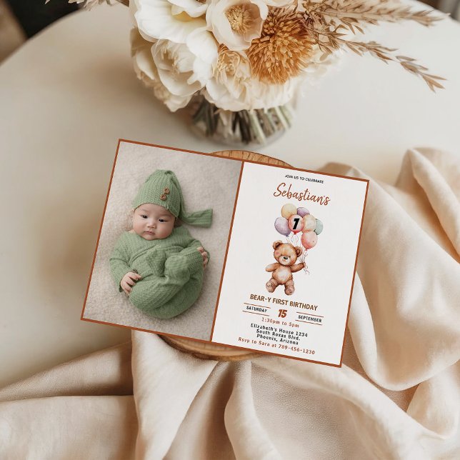 Invitación Cute Teddy Bear 1st Birthday | Sweet Bear  (Cute Teddy Bear 1st Birthday | Sweet Bear Invitation
)