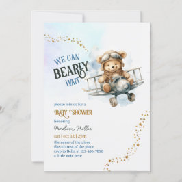 Invitación Cute Teddy Bear Airplane Baby Boy Shower