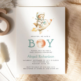 Invitación Cute Teddy Bear Astronaut Boy Baby Shower