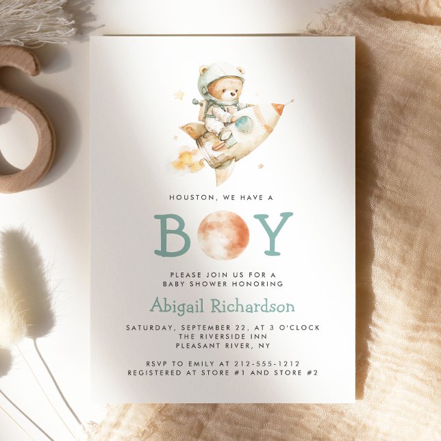 Invitación Cute Teddy Bear Astronaut Boy Baby Shower (Subido por el creador)