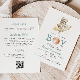 Invitación Cute Teddy Bear Astronaut Código QR Niño Baby Show