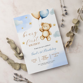 Invitación Cute Teddy Bear Baby Beary First Birday