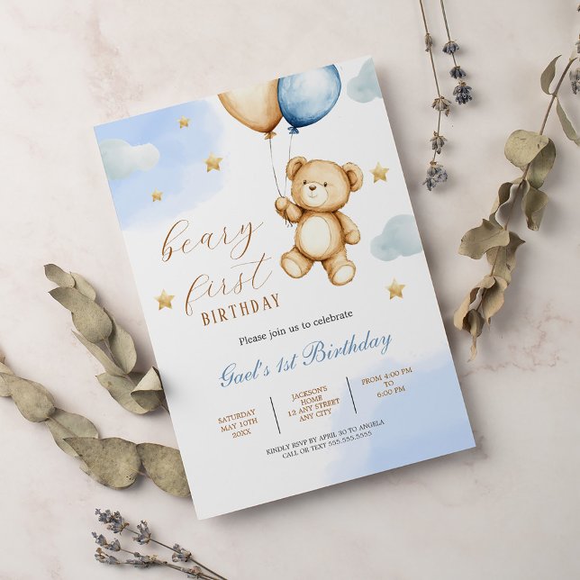 Invitación Cute Teddy Bear Baby Beary First Birday (Subido por el creador)