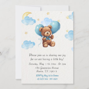 Invitación Cute Teddy Bear Baby Boy