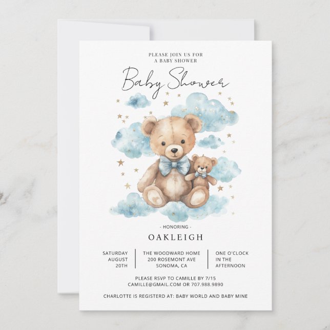 Invitación Cute Teddy Bear Baby Shower (Anverso)