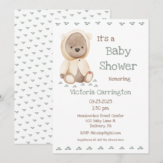 Invitación Cute Teddy Bear Baby Shower (Anverso / Reverso)