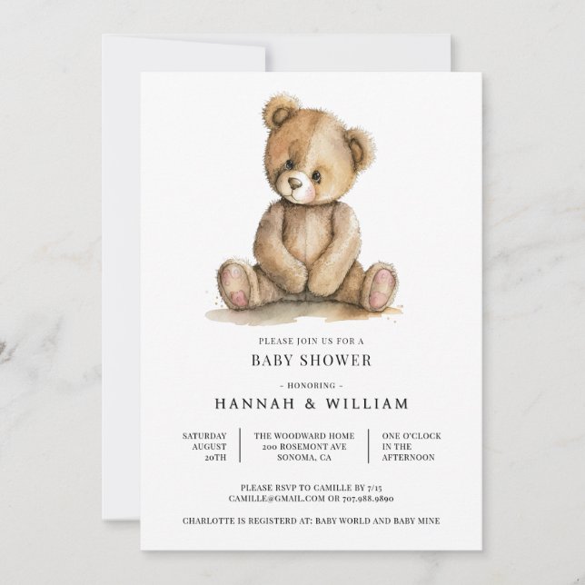 Invitación Cute Teddy Bear Baby Shower (Anverso)