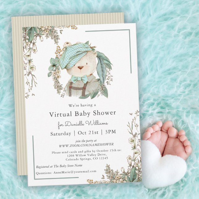 Invitación Cute Teddy Bear Baby Shower virtual para niño (Subido por el creador)