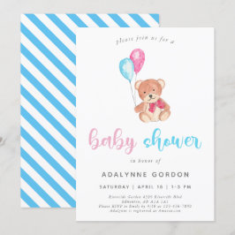 Invitación Cute Teddy Bear Baby Shower Watercolor Sweet